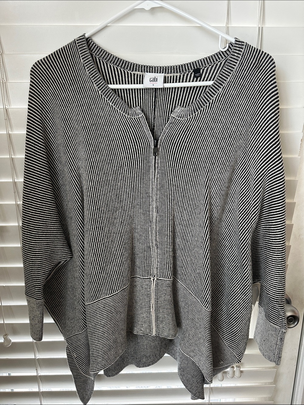 CAbi Black & White Striped Zip Cardigan